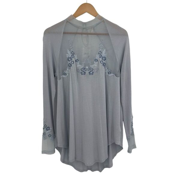 NWT Free People Saheli Embroidered-Mesh Top size small icy blue - Picture 5 of 10